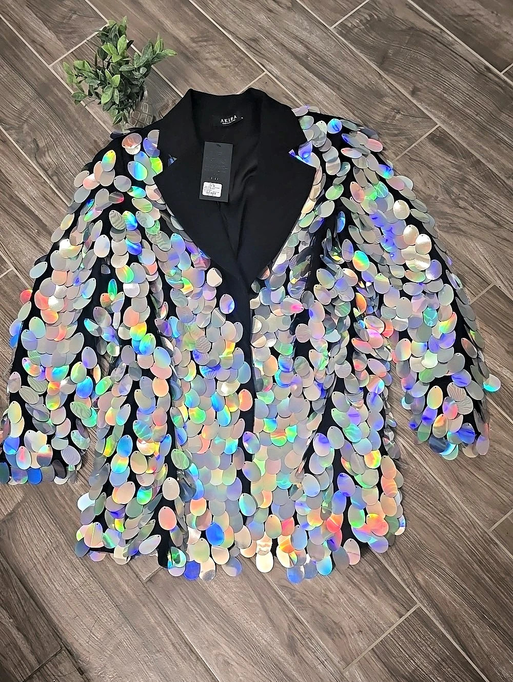 Akira The Final Countdown Sequin Blazer Black & Silver Medium